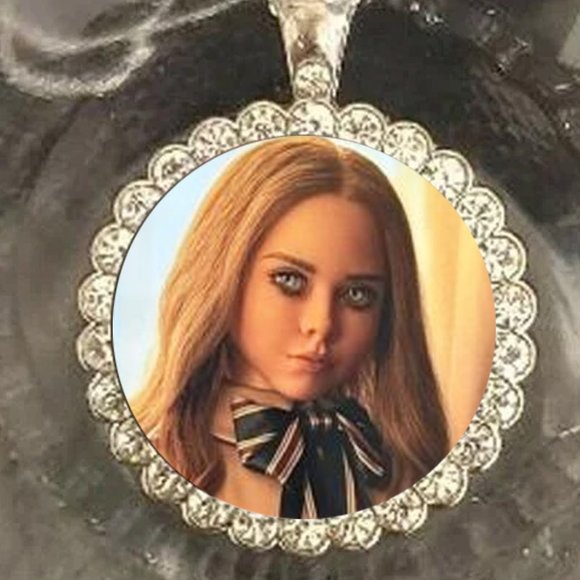 M3gan Megan scary doll movie bling  rhinestones silver  necklace - Picture 1 of 2